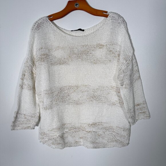 Fabiana Filippi White Gold Cotton Linen Blend Sweater Quiet Luxury XL - Picture 1 of 11